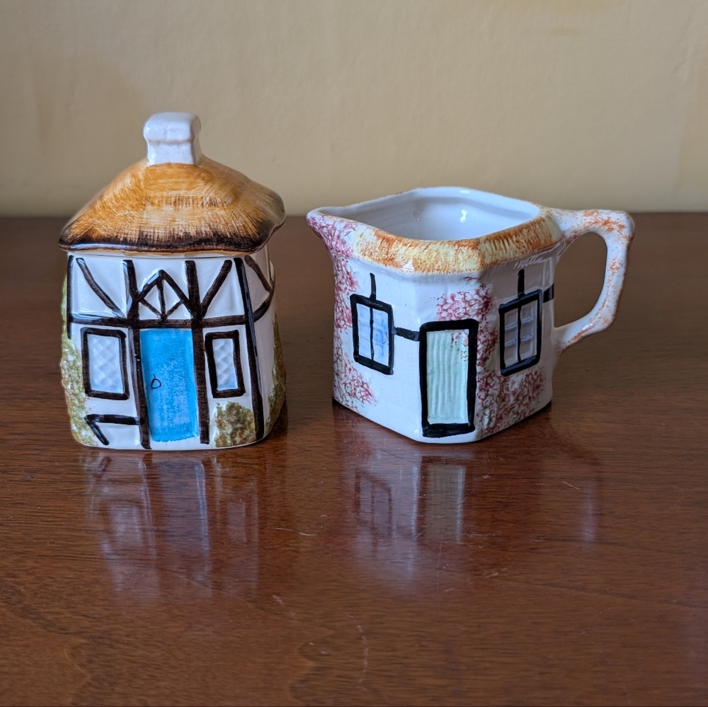 Vtg Babbacombe Pottery Devon Cottage Creamer and Sugar/Jam Set